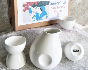 Juego de botella y taza de sake con forma de pingüino – Cerámica japonesa, caja de regalo retro
