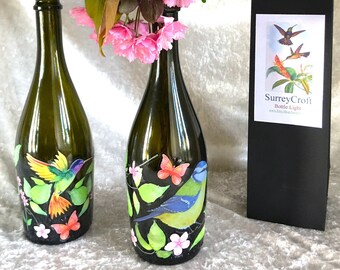 Jarrón de botella de Prosecco reciclada – Adhesivo de jardín de pájaros y flores