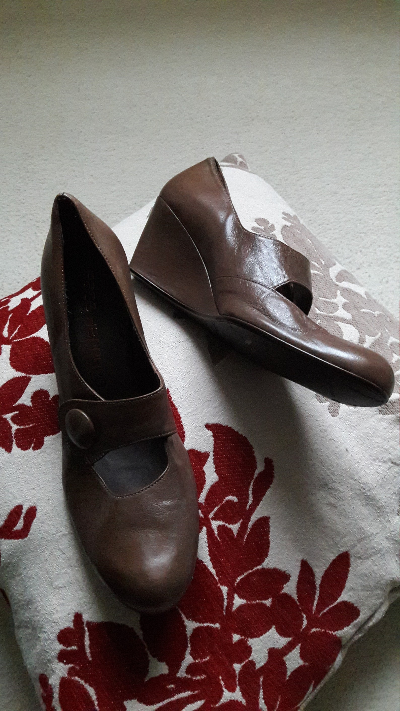 Mocha Brown Soft Leather Court Shoes Wedge Heal Unique Etsy