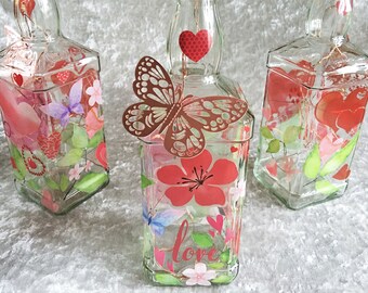 Lámpara de botella Love Garden – Luces de hadas de mariposas con decoupage