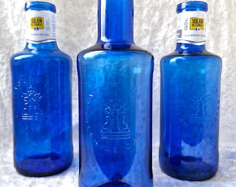Juego de 2 botellas de vidrio reciclado azul cobalto – Arte con reciclaje creativo, jarrón, lámpara de botella