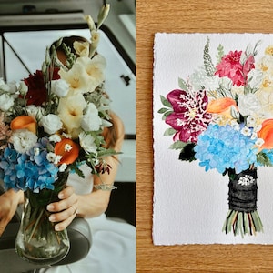Pintura personalizada em aquarela de buquê de noiva | Presente de aniversário