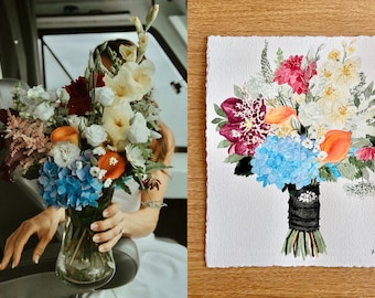 Custom Watercolor Wedding Bouquet Painting | Anniversary Gift