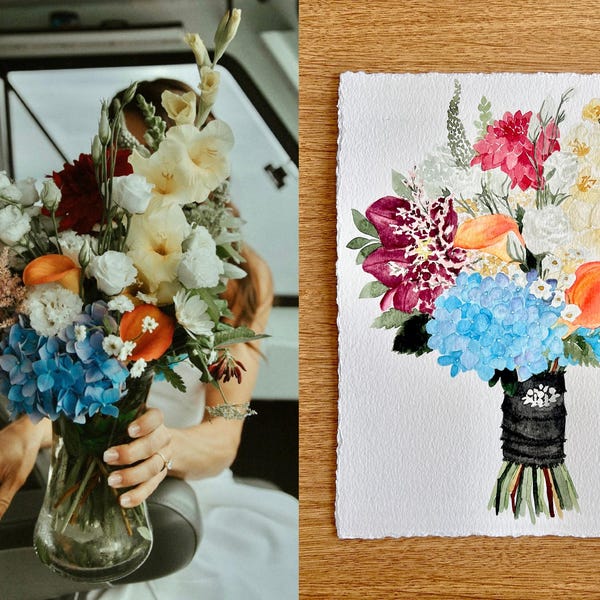 Custom Watercolor Wedding Bouquet Painting | Anniversary Gift