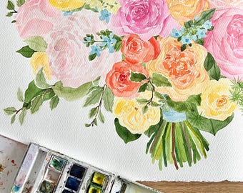 Custom Watercolor Wedding Bouquet Painting | Anniversary Gift
