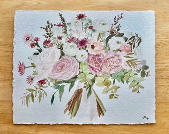 CUSTOM Watercolor Wedding Bouquet Painting | Anniversary Gift | Wedding Gift | Bridal Flowers | Customized Gift for Bride