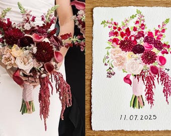 Custom Watercolor Wedding Bouquet Painting | Anniversary Gift