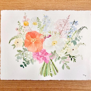 AANGEPASTE aquarel bruiloft boeket schilderij | Jubileumcadeau | Huwelijkscadeau | Bruidsbloemen | Aangepast cadeau voor bruid