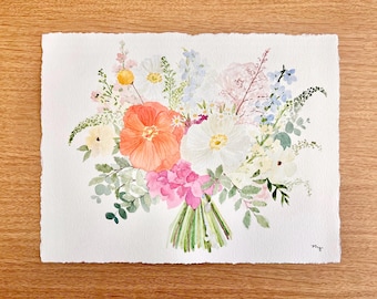 CUSTOM Watercolor Wedding Bouquet Painting | Anniversary Gift | Wedding Gift | Bridal Flowers | Customized Gift for Bride