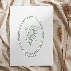 DIGITAL PRINT | MARCH - Daffodil Birth Month Flower Digital Download Print | Simple Floral Birth Month Outline Print | Trendy Floral Art
