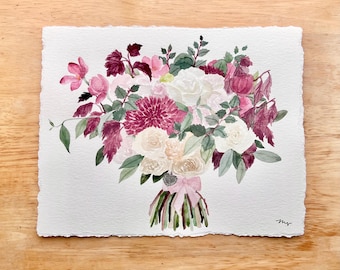 CUSTOM Watercolor Wedding Bouquet Painting | Anniversary Gift | Wedding Gift | Bridal Flowers | Customized Gift for Bride