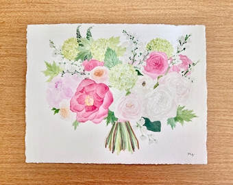 CUSTOM Watercolor Wedding Bouquet Painting | Anniversary Gift | Wedding Gift | Bridal Flowers | Customized Gift for Bride