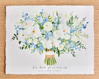 CUSTOM Watercolor Wedding Bouquet Painting (Faster Shipping) | Anniversary Gift | Wedding Gift | Customized Gift for Bride