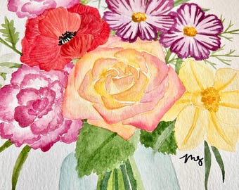 Custom Birth Month Flower Bouquet Watercolor Painting