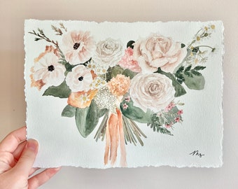 CUSTOM Watercolor Wedding Bouquet Painting | Anniversary Gift | Wedding Gift | Bridal Flowers | Customized Gift for Bride