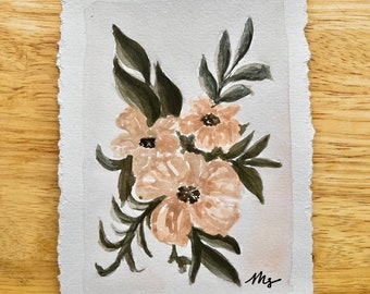 Floral Watercolor Mini Painting | Blush Flowers | Hand-painted Floral Art | Pink and Green Art | Original Art | Floral Art