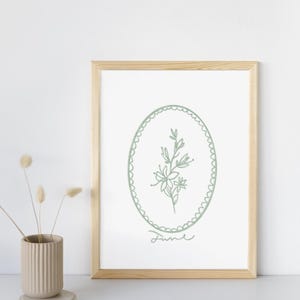 DIGITAL PRINT | JUNE - Honeysuckle Birth Month Flower Digital Download Print | Simple Floral Birth Month Outline Print | Trendy Floral Art
