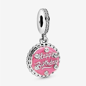 Happy Birthday Make a Wish Dangle Pink Birthday Cake Fashion Women Jewelry Charm, charms for bracelet