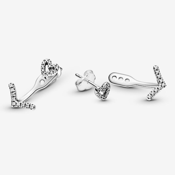 Pandora Sparkling Wishbone Heart Stud Aretes 925 - Etsy España