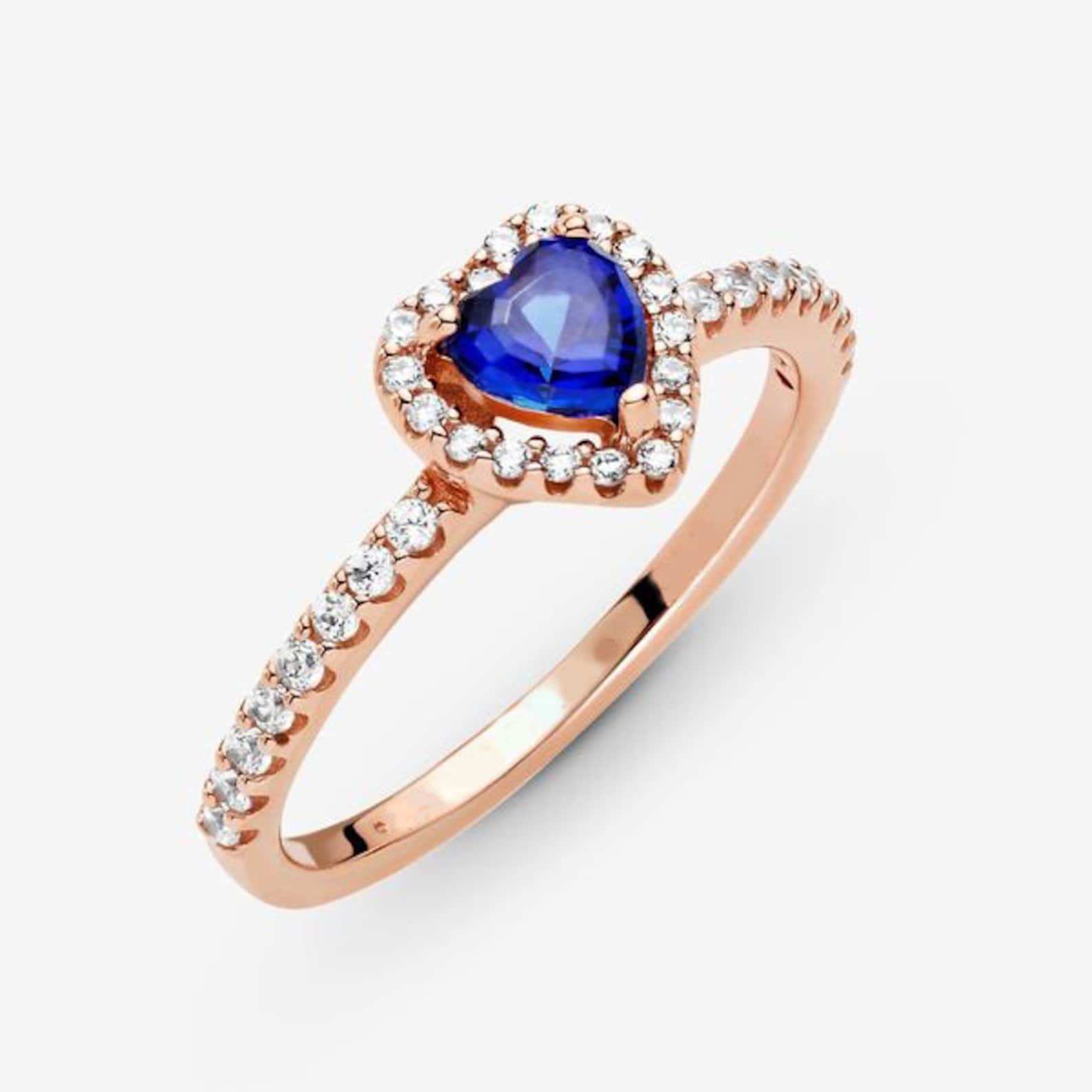 Pandora Sparkling Blue Elevated Heart Ring Rose Gold Fashion Etsy