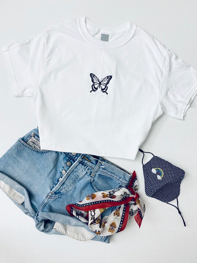 Butterfly Shirt Butterfly Embroidered Shirt Minimalist Etsy