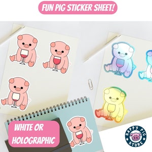 Varken met ledigen wijnglas stickerblad - 4 stickers - witte of holografische vinylsticker