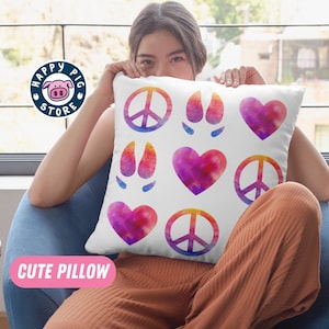 Pig Peace Pillow Case with Pillow Included, Cute Pig Throw Pillow