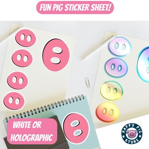 Pig Nose Sticker Sheet - 6 Stickers - Witte of Holografische vinyl sticker