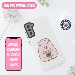 Cute Pig with Coffee Phone Case - Funda resistente a los impactos - Fundas para teléfonos para iPhone, galaxy y pixel disponibles