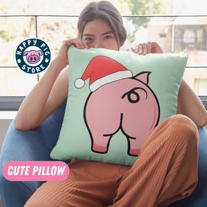 Fun Christmas Pig Butt Throw Pillow | Cute Piggy Pillow Cushion Gift Idea | Multiple Sizes Available | Fun Christmas Decor
