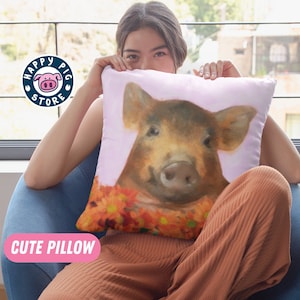 Pig with Flowers Pillow Case with Pillow Included, Cute Pig Pillow
