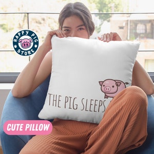 Cute Pig Pillow Case with Pillow Included, The Pig Sleeps Here Square Pillow
