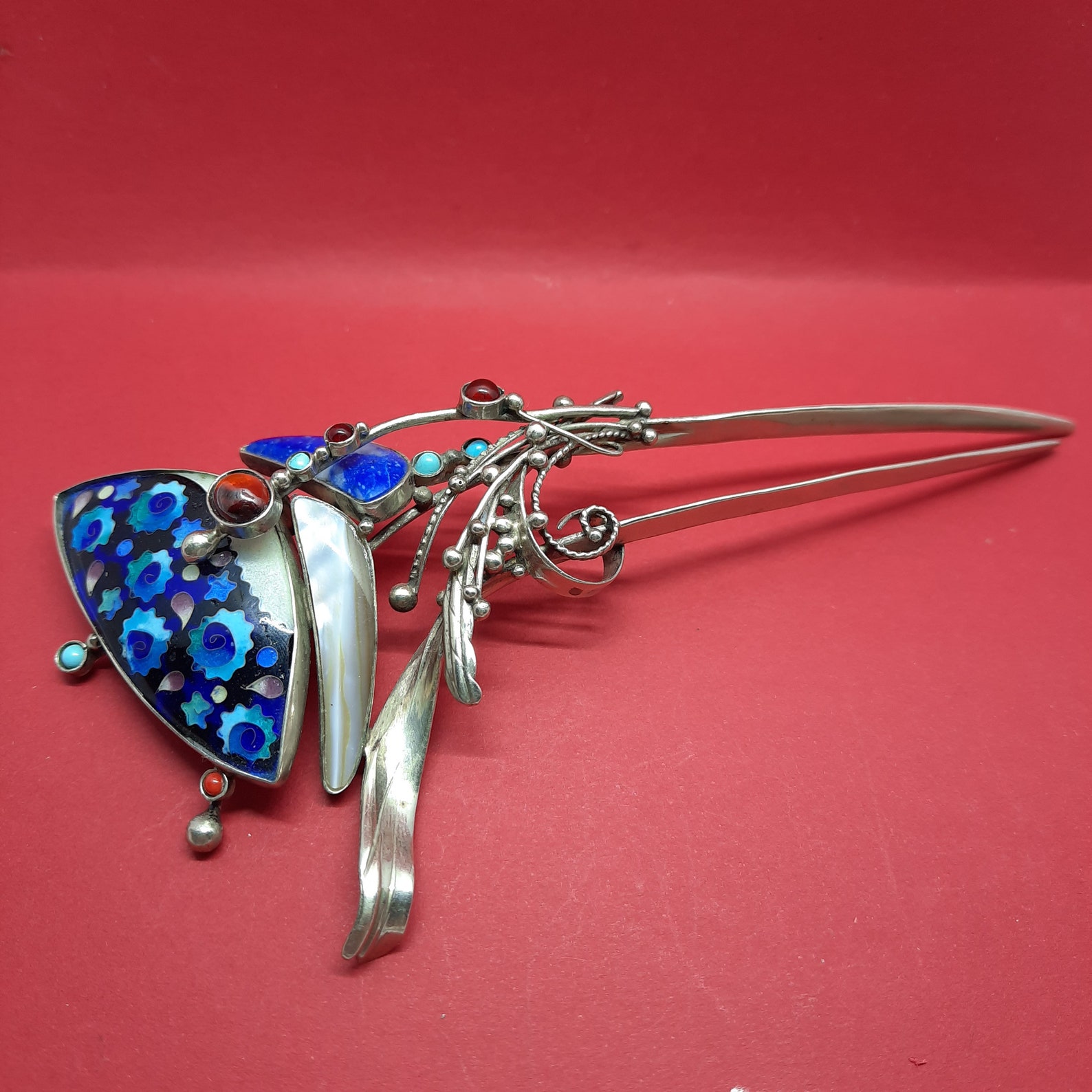 Aesthetic Hair Pin with Enamel and Natural Stones Handmade Etsy