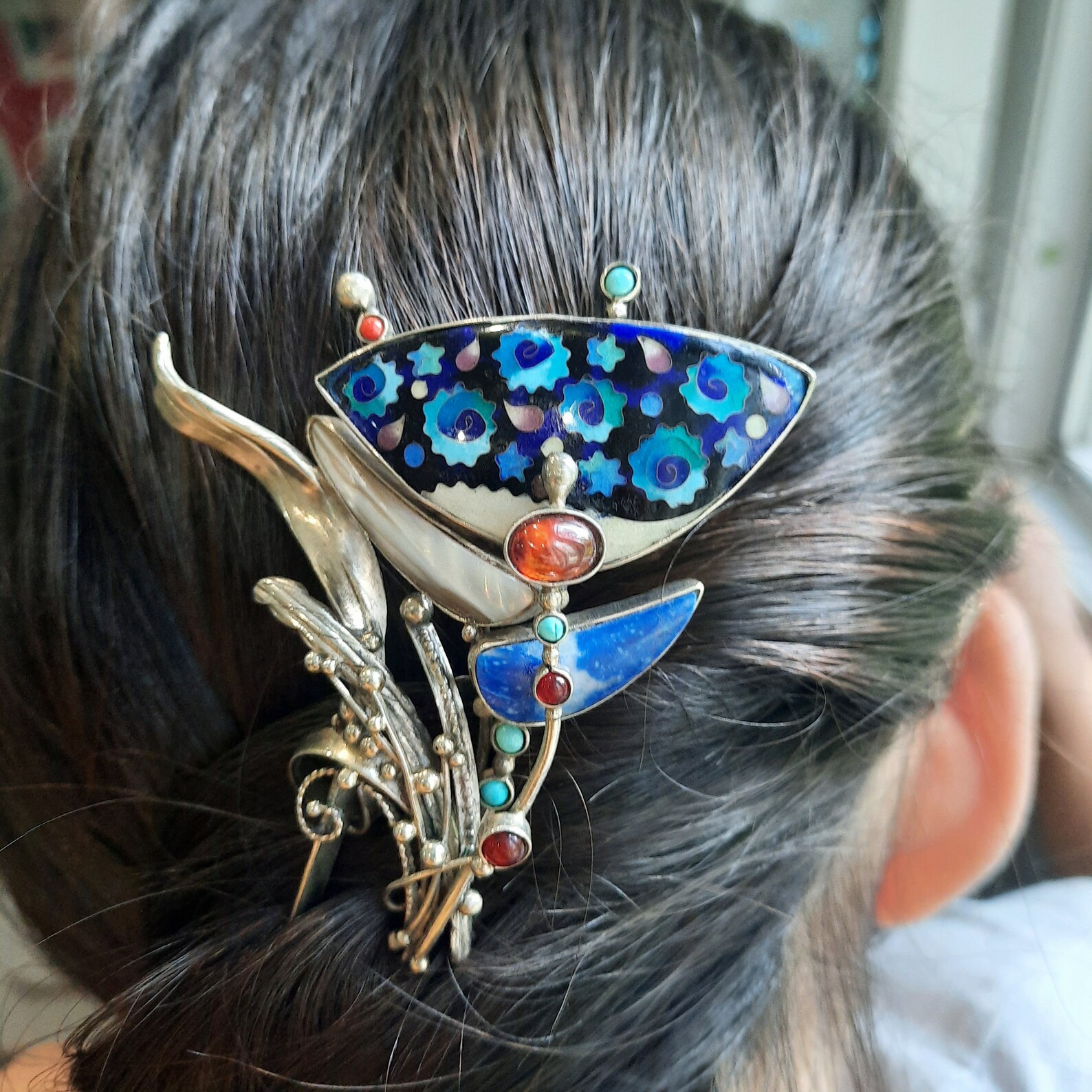 Aesthetic Hair Pin with Enamel and Natural Stones Handmade Etsy