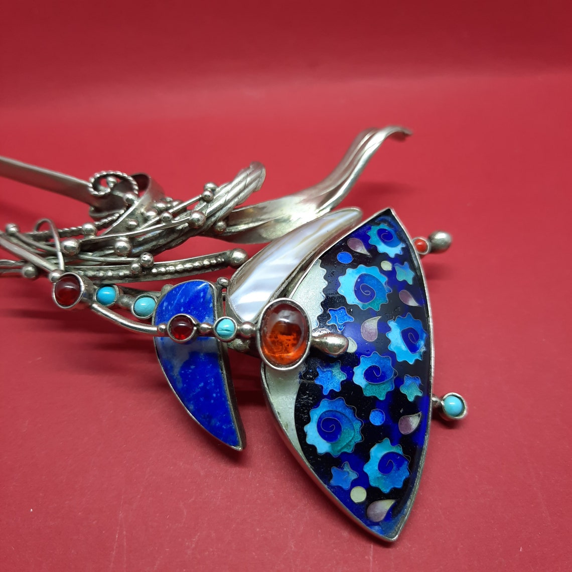 Aesthetic Hair Pin with Enamel and Natural Stones Handmade Etsy