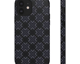 Blue Black Geometric Diamond Cross Pattern Design iPhone 12 Case iPhone 12 Pro iPhone 12 Pro Max iPhone 12 Mini Tough Case iPhone Cover