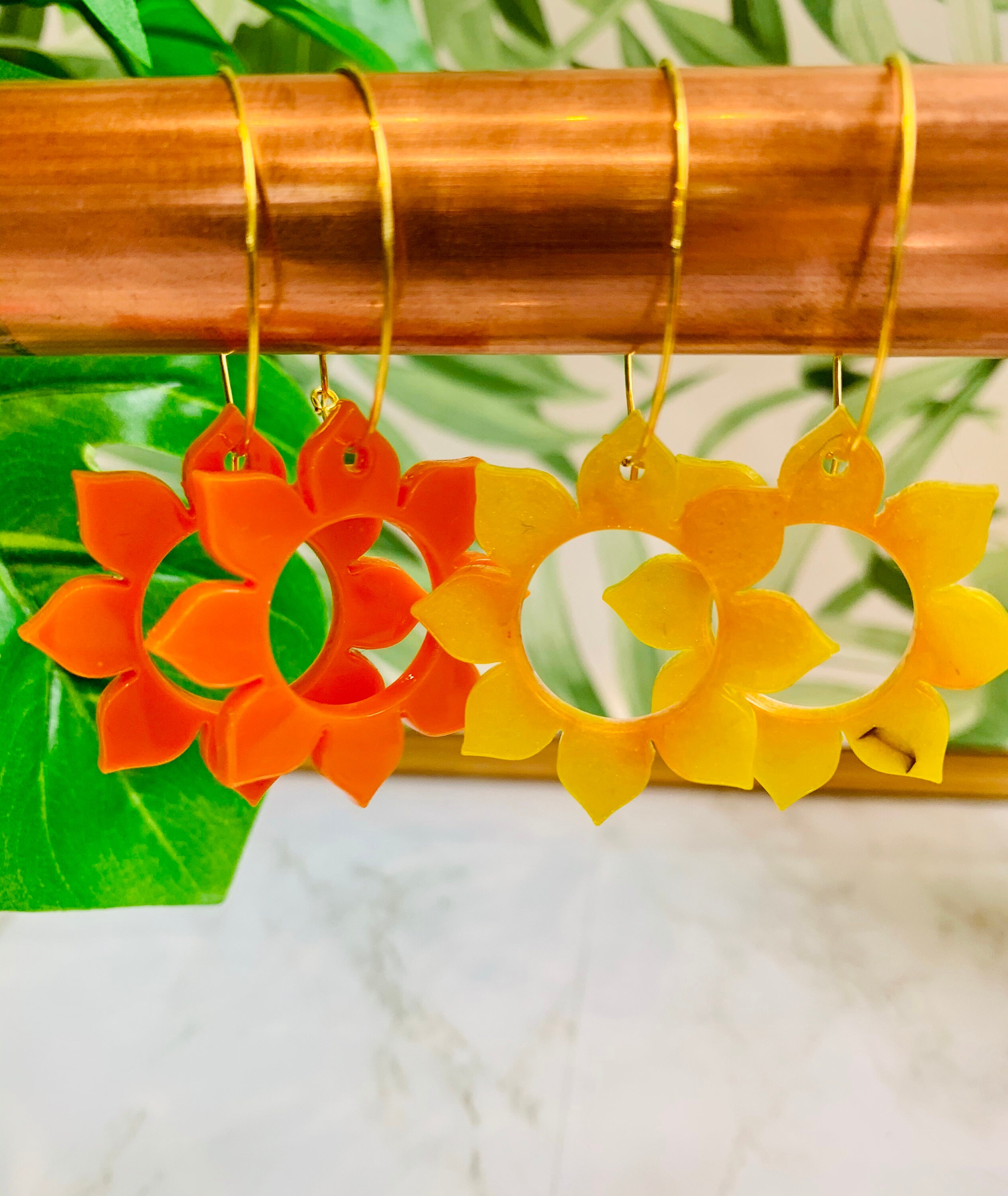 Sunflower Resin Dangle or Hoop Earrings Etsy UK
