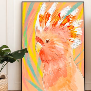 Cacatua, Retrato, Papagaio, Pássaro, Impressão artística, Parede de berçário, Safari, Selva, Quarto infantil, Tropical, Impressão de selva, Boho, Pôster, Impressão artística