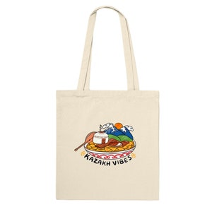 Kazakh Vibes, Classic Tote Bag, Cotton 100%, Ethnic, Traditional, Kazakhstan