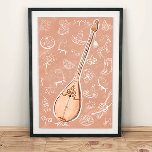 Dombyra, Dombra, Instrument, Musıc, Nomad, Ethnic, Kazakh, Kazakhstan, Traditional, Art Print, Wall Decor, Poster, Ethno, Central Asia, Boho