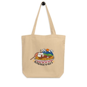 Kazakh Vibe, Eco Tote Bag, Organic Cotton 100%, 2 Colors, Black, Oyster