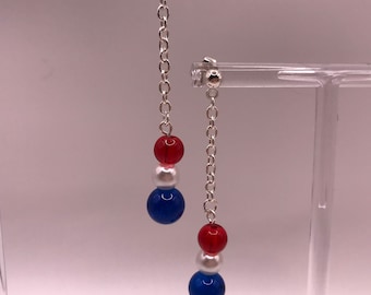 Elegant Red White & Blue Dangle Earrings | Patriotic | Independence Day