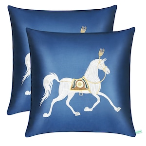 Satin Pillowcase Hand Made Embroidery Horse Home Decoration Cushion Cover/Throw Pillow cover