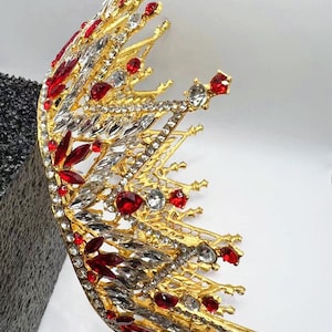 Emerald/Ruby gold crown with Rhinestone- Victorian crown, Royalty crown, Bridal crown