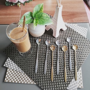 Utensílios de mesa de aço inoxidável, 4 peças, flor criativa e coração, colher para misturar café, chá, bolo, sorvete, colher de sobremesa