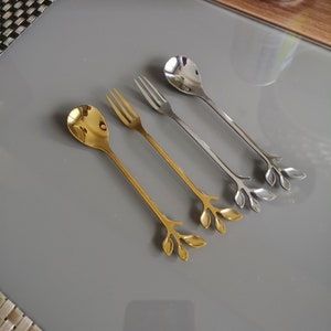 Leaf handle Dessert Spoon Fork set-Coffee, Tea, ice cream, cake spoon