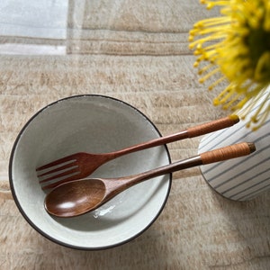 Handmade Natural Wood Spoon/Fork with Tied Line on Handle