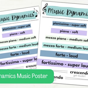 Dynamics Poster for Music Classroom, Blue and Purple Choir Band Orchestra Wall Art, Digital PDF Download
