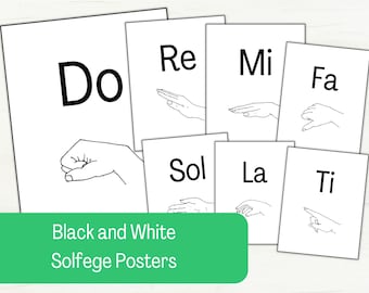 Solfege Posters for Choir Classroom, Solfege Hand Signs, Black and White Do Re Mi Fa Sol La Ti Do Wall Art, Digital PDF Download