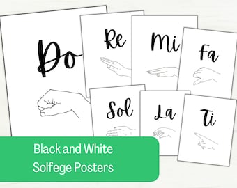 Solfege Posters for Choir Classroom, Solfege Hand Signs, Black and White Do Re Mi Fa Sol La Ti Do Wall Art, Digital PDF Download